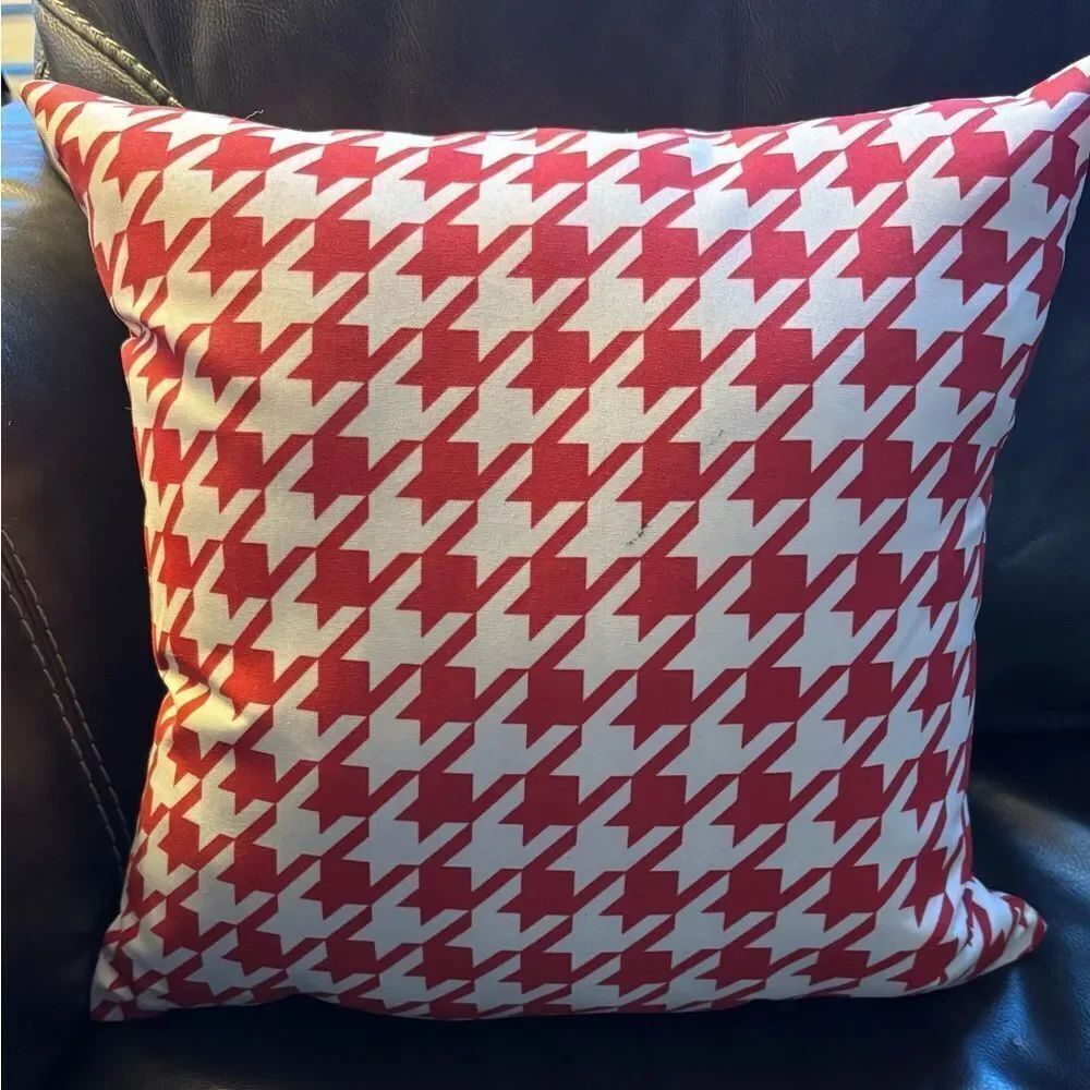 Red and White Houndstooth Throw Pillow
